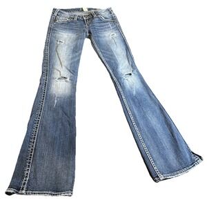 Silver Jeans Co Twisted Bootcut Jeans Womens 26x33‎ Distressed Flare Medium Wash